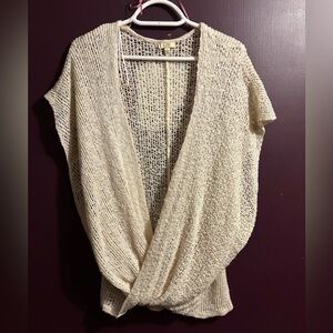 Kori Cream Open-Knit Short Sleeve Draped Cardigan